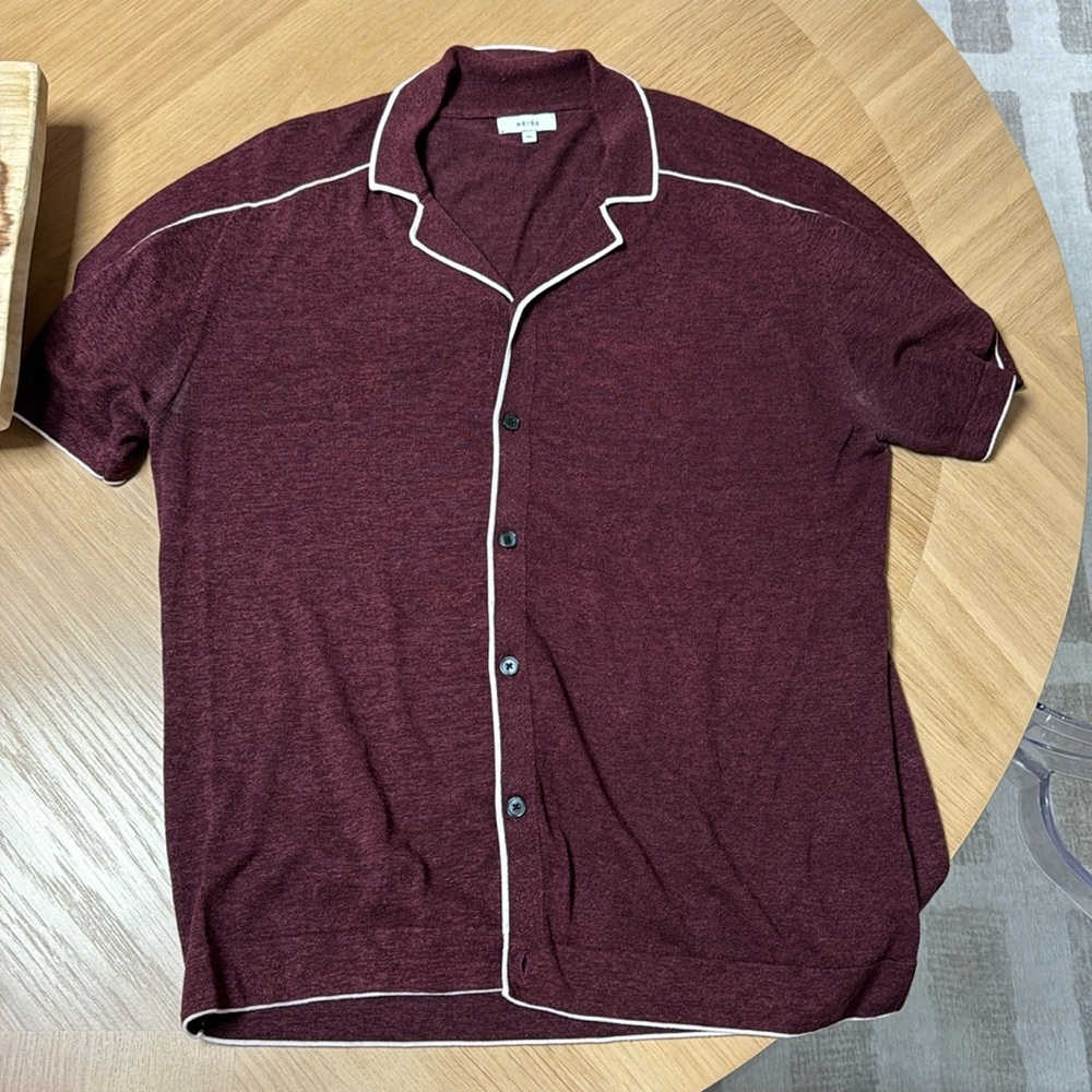 Reiss Cuban Linen Burgundy XL Shirt XL Short Sleeve